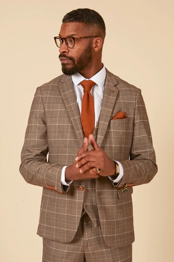 3 pièces - Costume homme à carreaux beige - Marc Darcy Ray Tan suit