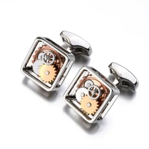 Bouton de manchette carré steampunk couleur argent