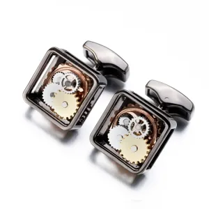 Bouton de manchette carré steampunk couleur noir