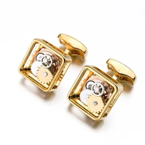 Bouton de manchette carré steampunk couleur or