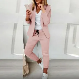Costume 2 pièces femme blazer pantalon couleur rose