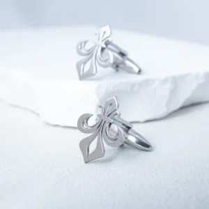 Bouton de manchette fleur de lys de couleur argent