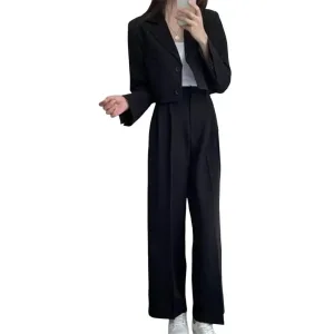 Costume 2 pièces femme blazer pantalon large décontracté couleur noir