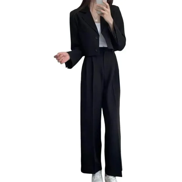 Costume 2 pièces femme blazer pantalon large décontracté couleur noir