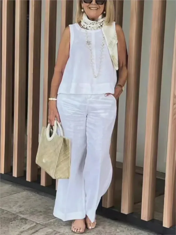 Costume femme en lin de couleur blanc