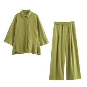 Costume femme 2 pièces vert en lin