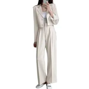 Costume 2 pièces femme blazer pantalon large décontracté couleur beige
