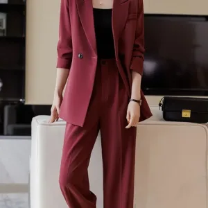 Costume 2 pièces femme rouge chic décontracté