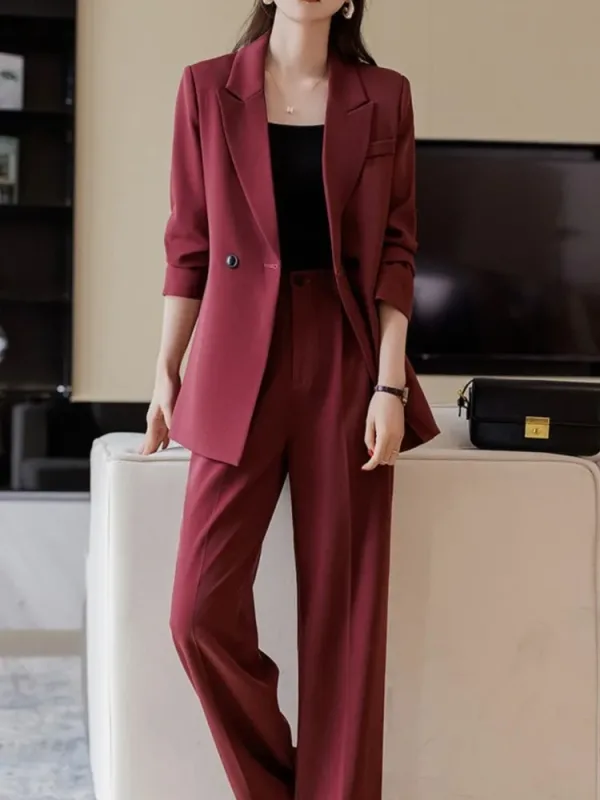 Costume 2 pièces femme rouge chic décontracté