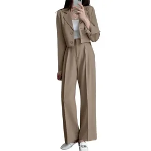Costume 2 pièces femme blazer pantalon large décontracté kaki