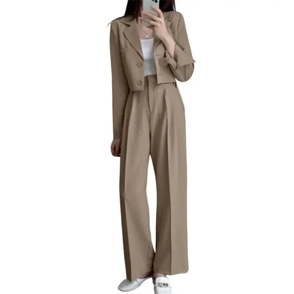 Costume 2 pièces femme blazer pantalon large décontracté kaki
