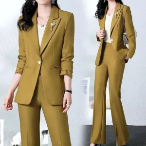 Costume 2 pièces femme chic et décontracté couleur jaune