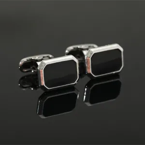 boutons de manchette élégants argent et noir