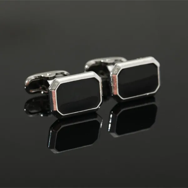 boutons de manchette élégants argent et noir