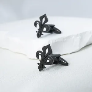Bouton de manchette fleur de lys de couleur noir