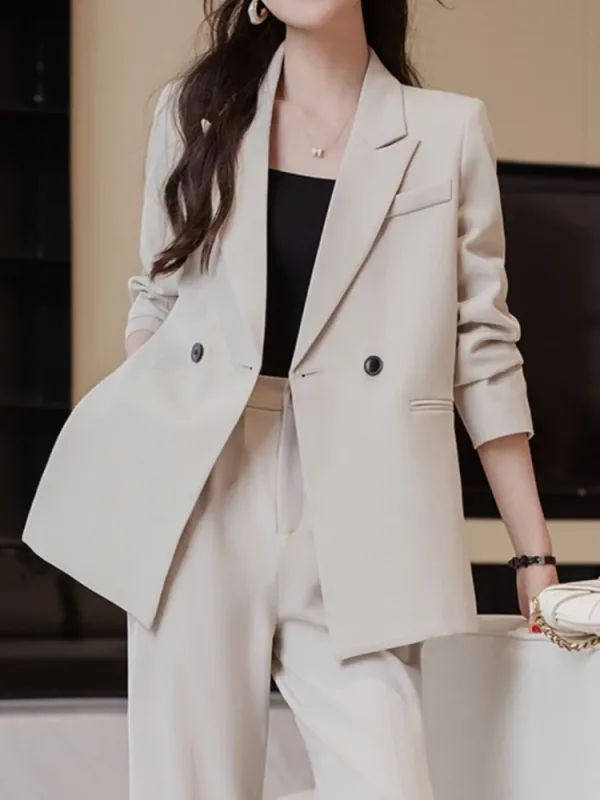 Costume 2 pièces femme beige chic décontracté