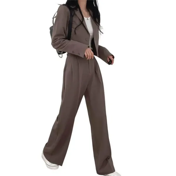 Costume 2 pièces femme blazer pantalon large décontracté couleur camel