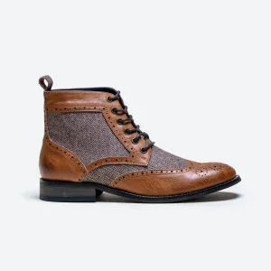 Bottes à lacets en tweed marron clair | Cavani Jones Tan