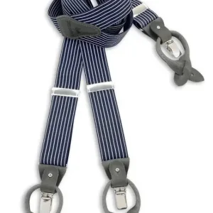 Bretelles classiques coloris bleu marine avec passants en cuir gris