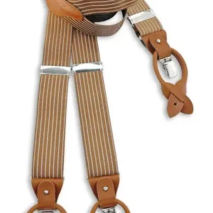 Bretelles classiques coloris cognac avec passants en cuir marron