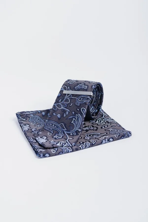 Cavani - Ensemble Cravate à Motif Gris Marine