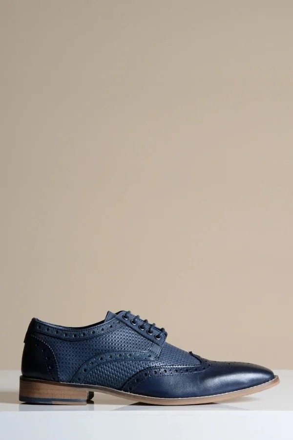 Chaussures en cuir marine Brandon Wingtip Brogues - Marc Darcy