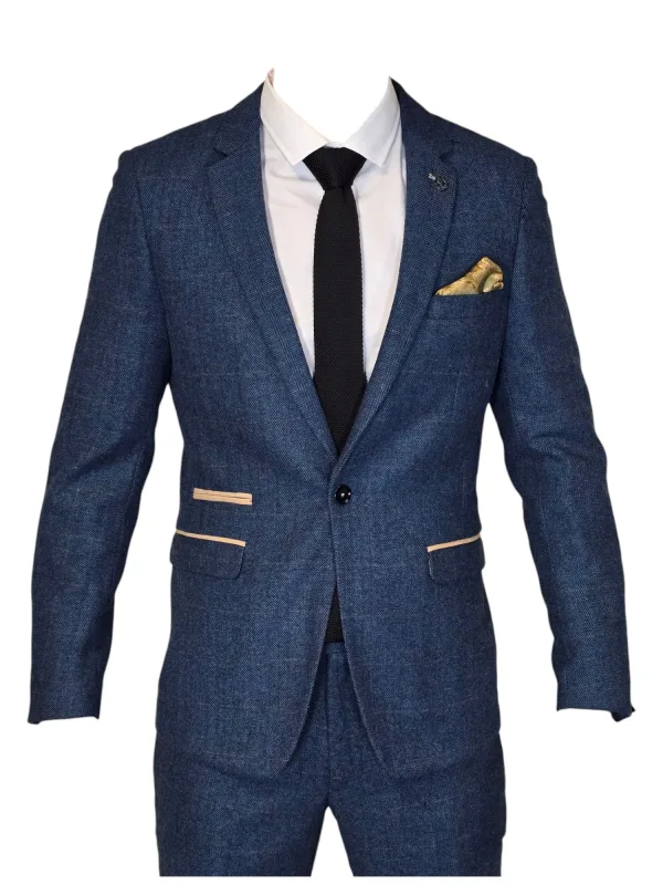 Costume 2 pièces - Costume homme bleu - Dion Bleu Herringbone 2 pièces