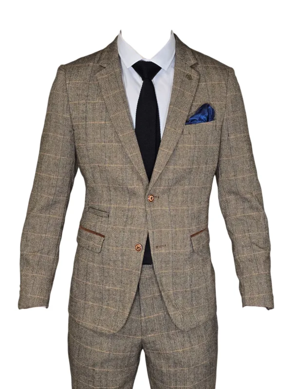 Costume 2 pièces - Costume marron pour homme -Herringbone Marron
