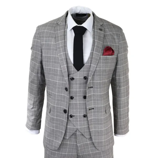 Costume Homme à Carreaux 3 Pièces - Ross Gris