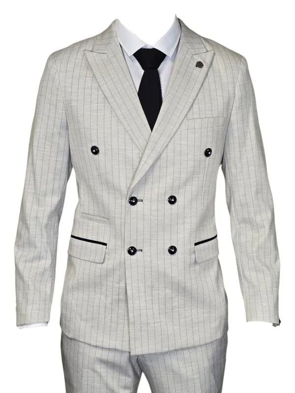 Costume homme à rayures en pierre - Double boutonnage - Marc Darcy Grant Stone
