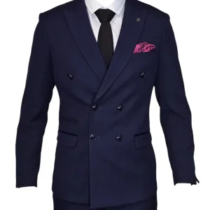 Costume pour homme à double boutonnage à carreaux bleu marine en 2 pièces - Costume Bromley Marine DB