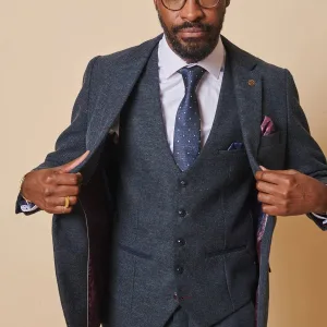 Costume pour homme à trois pièces Tweed Marlow Bleu - Marc Darcy