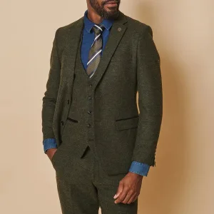 Costume pour homme à trois pièces Tweed Marlow Verts Olive - Marc Darcy