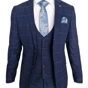 Costume pour homme bleu marine - costume à carreaux 3 pièces - Edison Marine