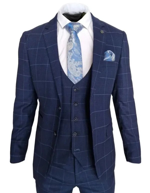 Costume pour homme bleu marine - costume à carreaux 3 pièces - Edison Marine