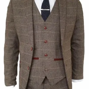 Costume trois pièces à chevrons marron - Marc Darcy