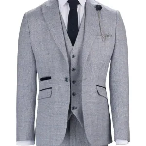 costume trois pièces bleu clair élégant