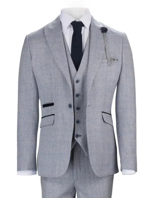 costume trois pièces bleu clair élégant