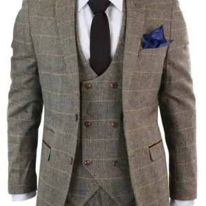 Costume trois pièces classique marron à chevrons - Marc Darcy
