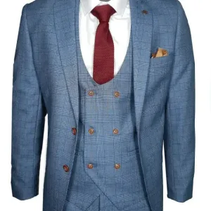 Costume trois pièces George bleu clair à carreaux - Marc Darcy
