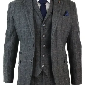 Costume trois pièces gris / bleu marine à chevrons