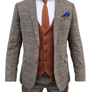 Costume trois pièces pour homme Marc Darcy Herringbone marron - Mix and Match