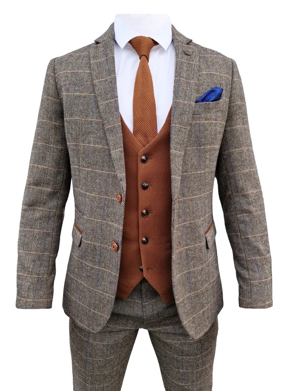 Costume trois pièces pour homme Marc Darcy Herringbone marron - Mix and Match