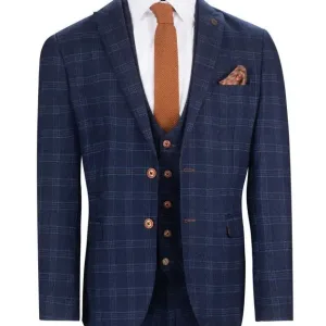 Costume tweed 3 pièces bleu à carreaux Chigwell - Marc Darcy