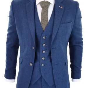 Costume tweed 3 pièces slim fit bleu Orson - Cavani
