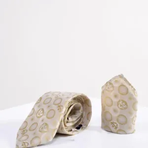 Cravate Gentlemens Marc Darcy Bulles Blanc pierre avec pochette