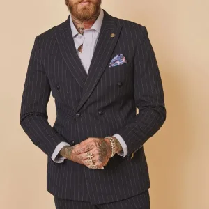 Double boutonnage - Costume à rayures marine pour hommes - Marc Darcy Rocco Blue Marine