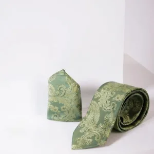 Ensemble Gentlemen Marc Darcy Green Paisley cravate & mouchoir de poche