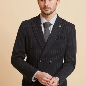 Marc Darcy - Blazer Rayé Rocco Bleu Marine DB