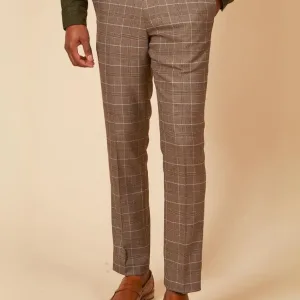 Marc Darcy - Pantalon à Motif Carreaux Beige Ray Tan